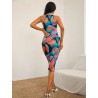 Allover Print Halterneck Bodycon Dress